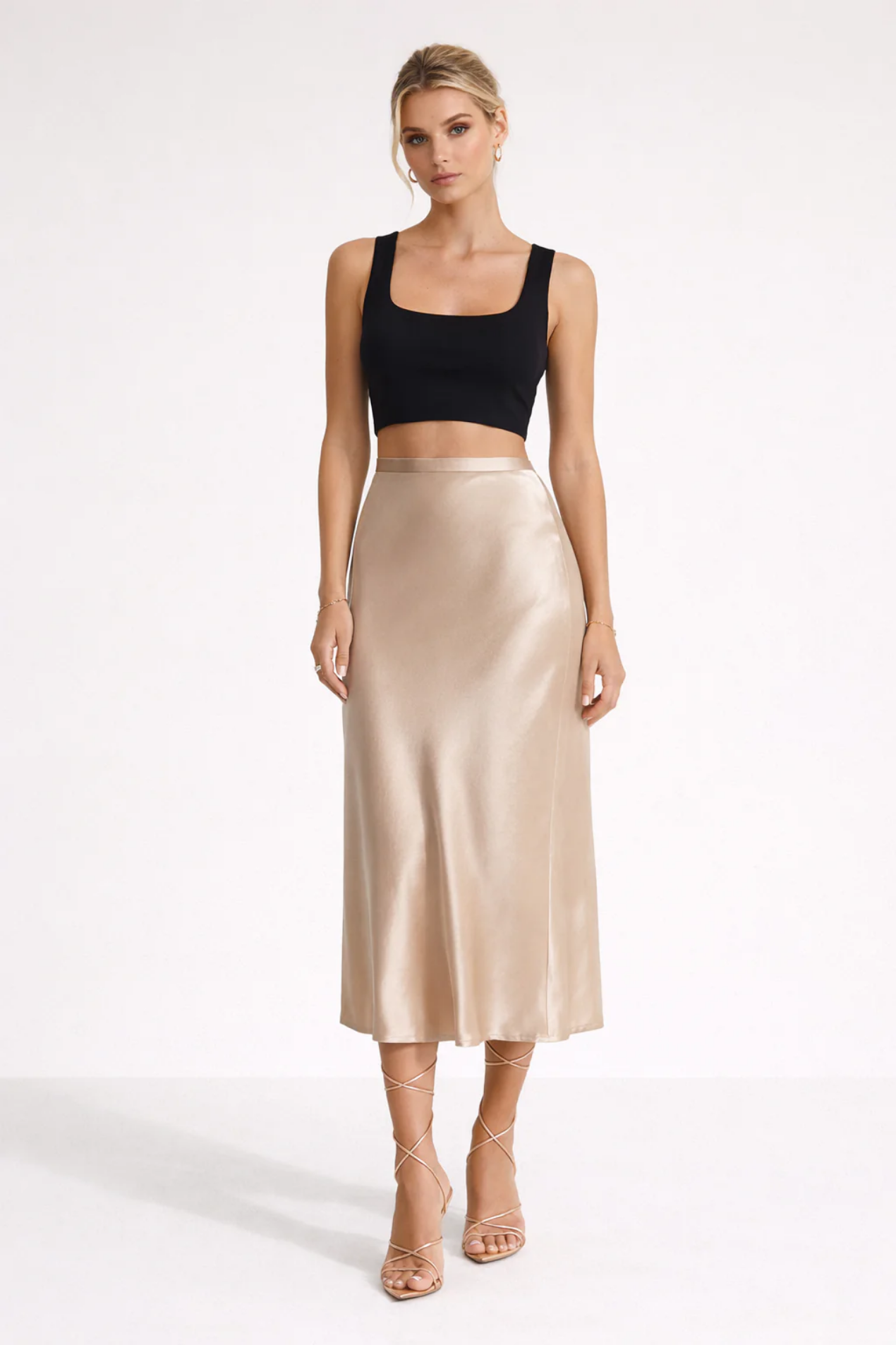 Women’s satin midi skirt with fluid silhouette