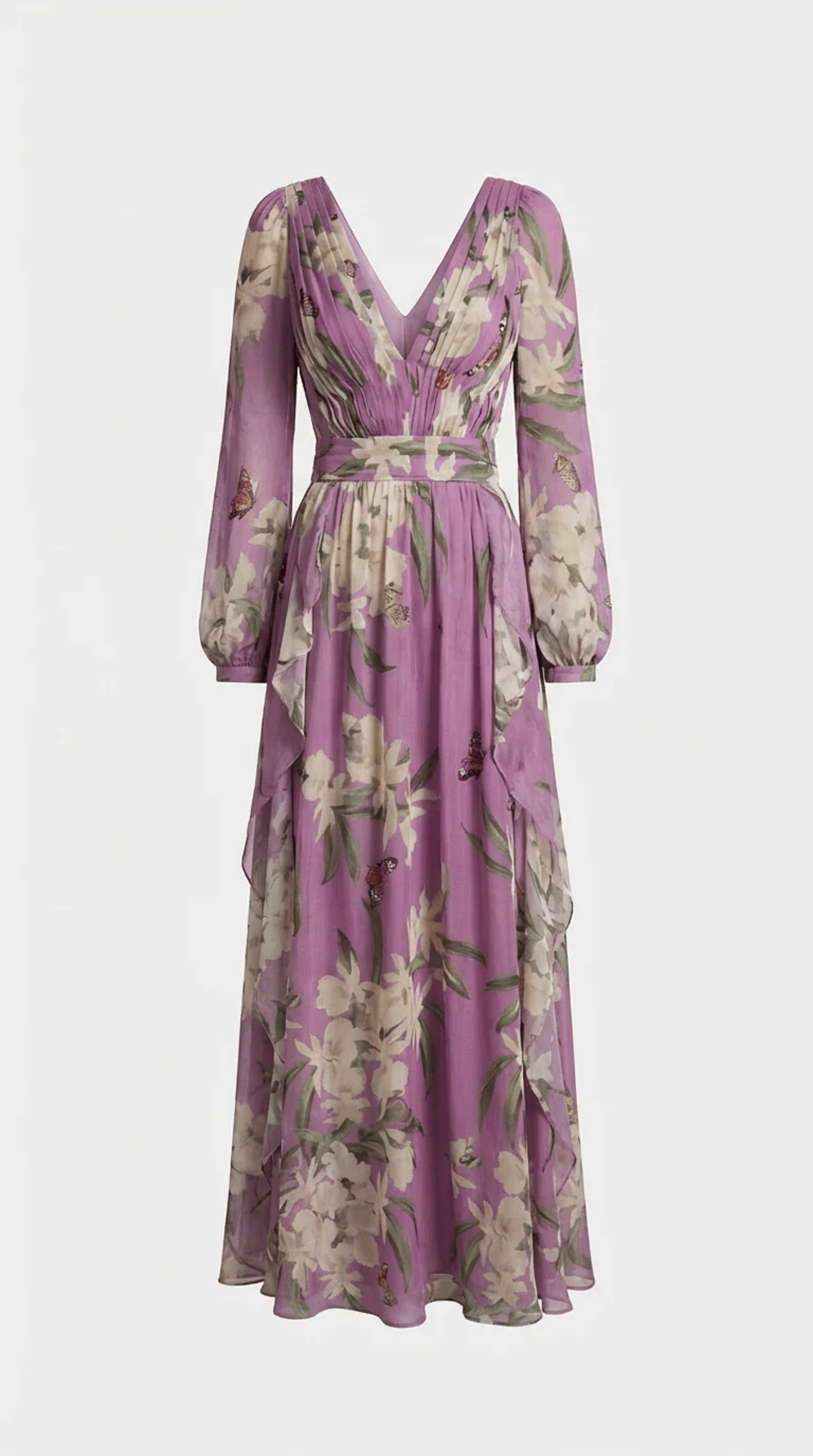 Women’s Floral Wrap V-Neck Long Sleeve Maxi Dress
