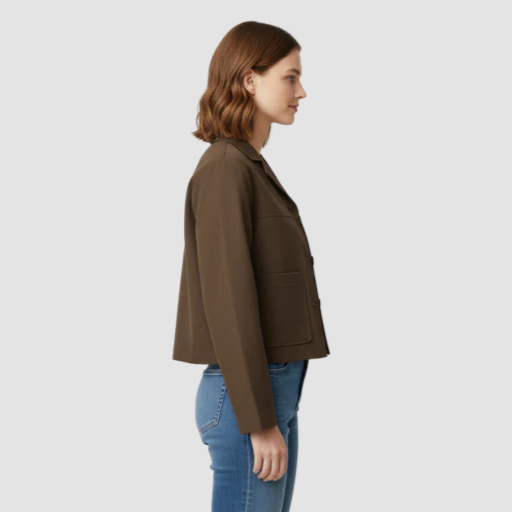 Women’s Cropped Straight-Fit Jacket with Patch Pockets and Buttons