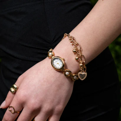 Women’s Oval Bracelet Watch with Decorative Link Design