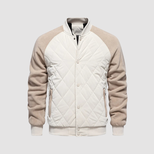 Men’s Mid-Season Quilted Jacket with Stand Collar and Snap-Button Closure