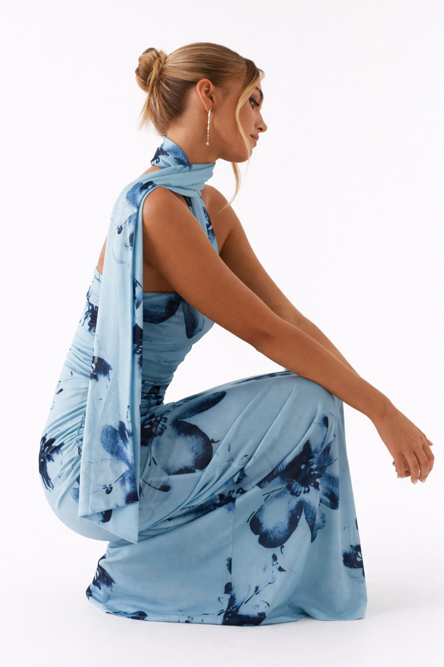 Asymmetric draped maxi dress for women