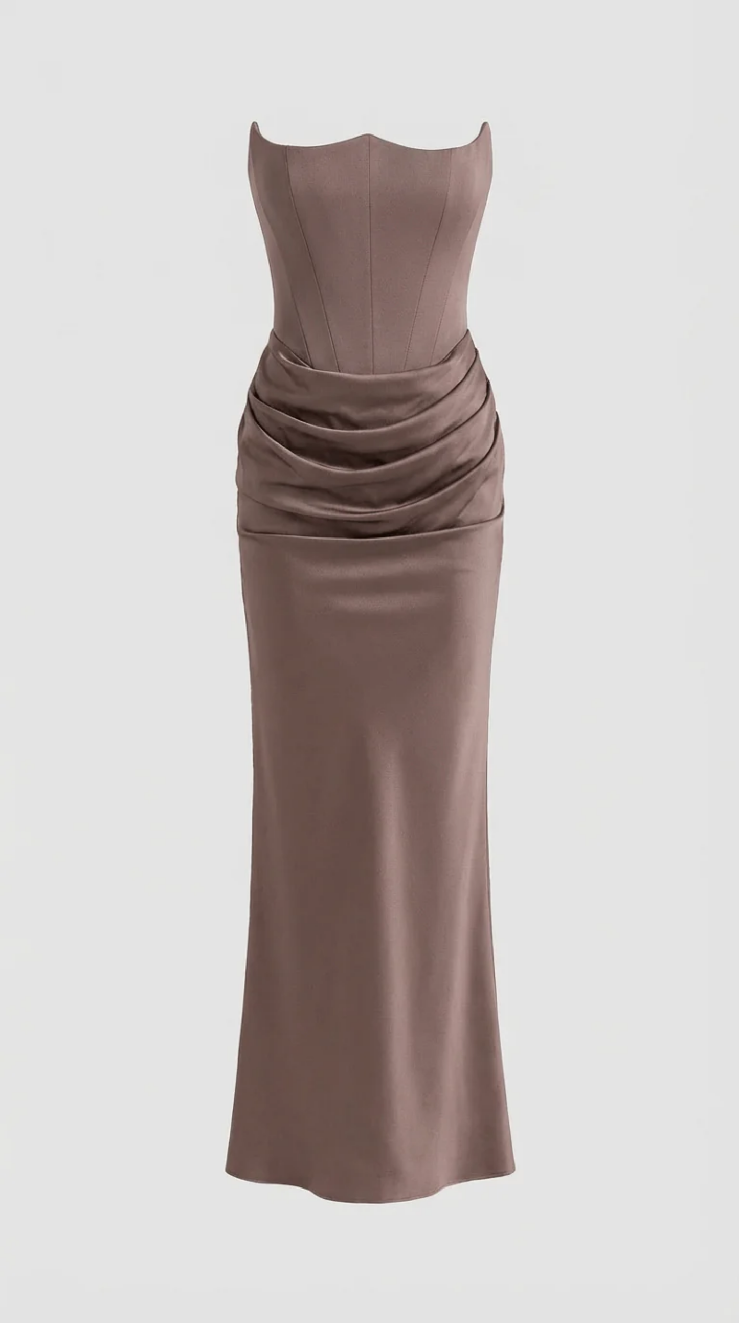 Women’s Strapless Satin Maxi Dress – Fitted Silhouette