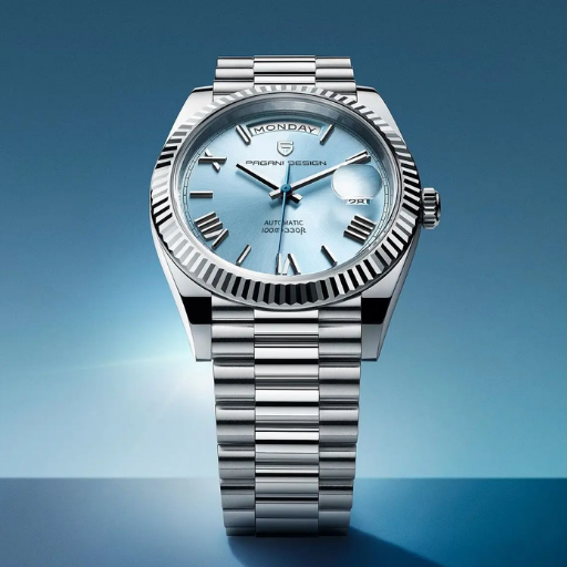 Men's day-date watch – minimalist dial & link bracelet