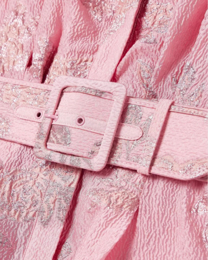 Floral Relief Print Long Gala Dress, A-Line Cut and Matching Belt