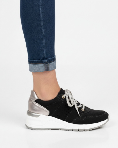 Wedge sneakers with metallic details and side zip