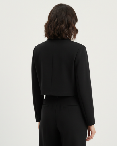 Cropped Suit Set: Cargo Jacket with Pockets and Pleated Trousers