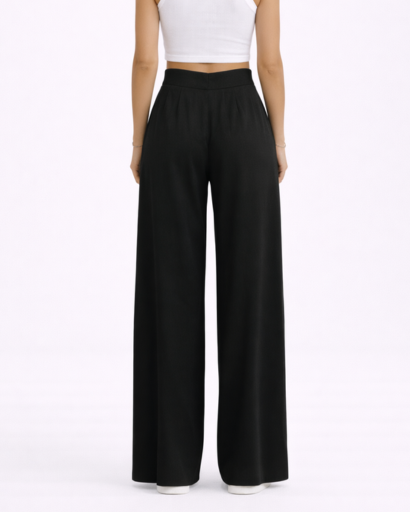 Women’s high-waisted wide-leg pleated trousers
