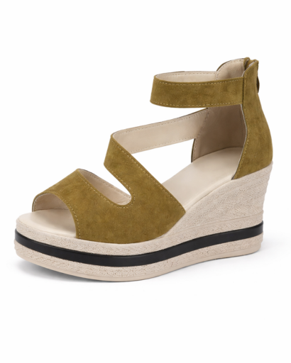 Women’s wedge sandals with cut-out straps, ankle strap, and textured platform sole