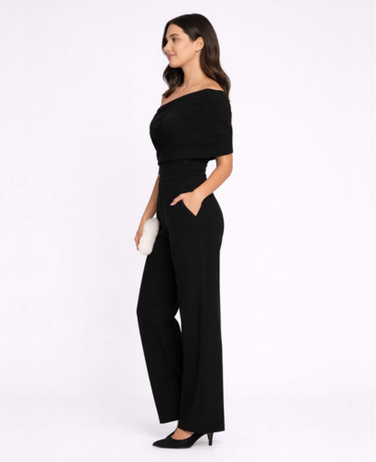 One-Shoulder Wide-Leg Jumpsuit Women – Asymmetric Neckline & Defined Waist, Wedding Guest Evening Elegant