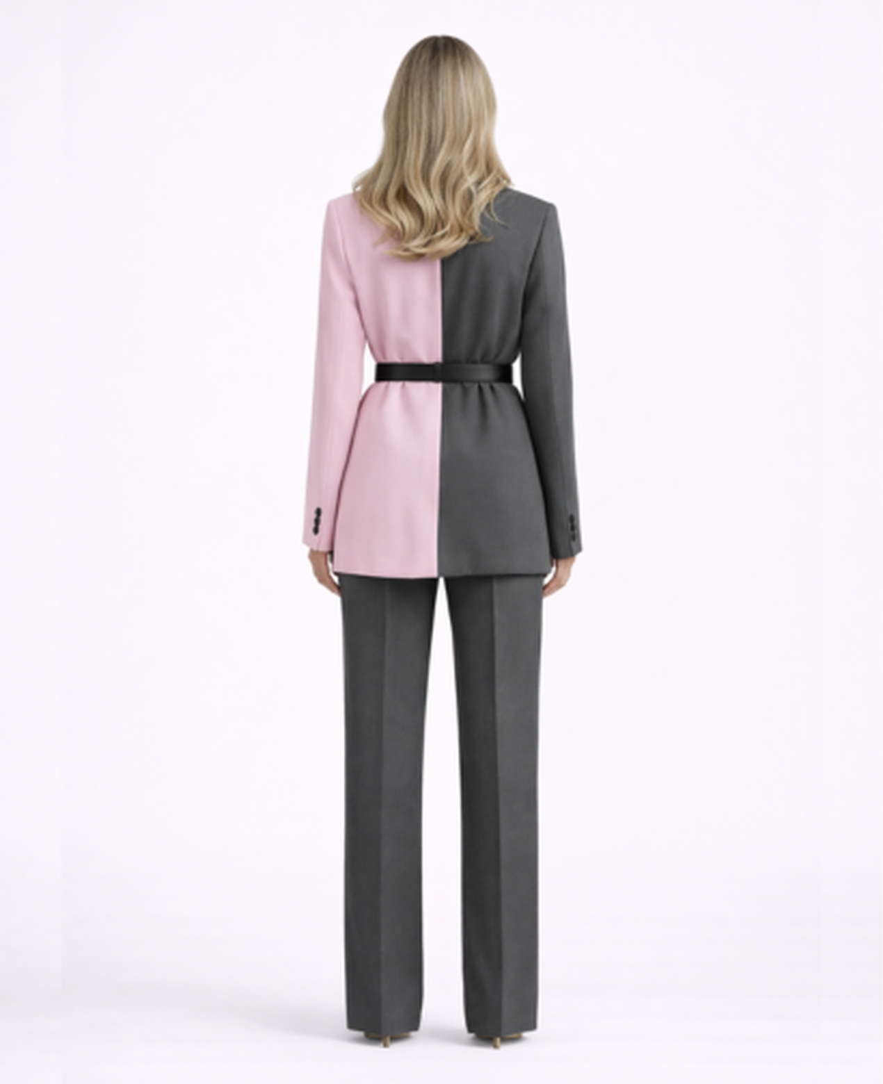 Tailored Two-Piece Blazer Set Women – Belted Two-Tone Jacket & Straight-Leg Trousers, Smart Office Chic