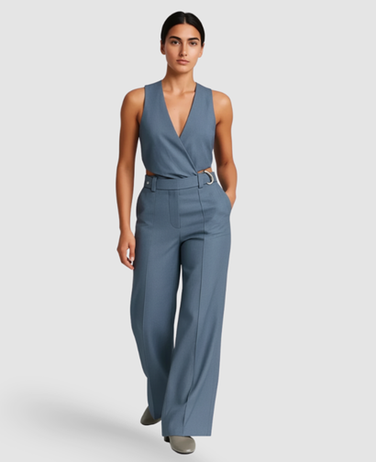 Wide-Leg Jumpsuit Women – Crossover V-Neck & High-Waist Cutout, Cocktail Evening Elegant