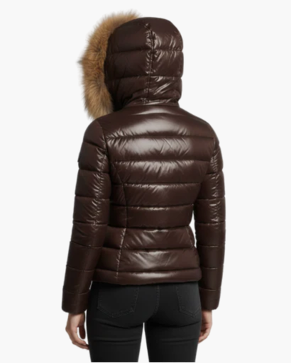 Shiny women’s puffer jacket with hood & faux fur – ultra warm