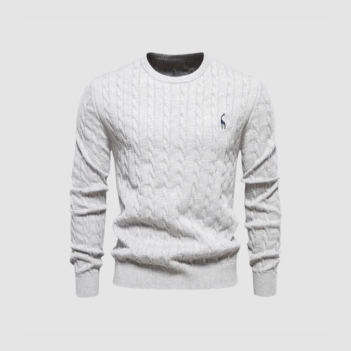 Men’s Cable-Knit Sweater – Classic Crew Neck Polo-Style Knit