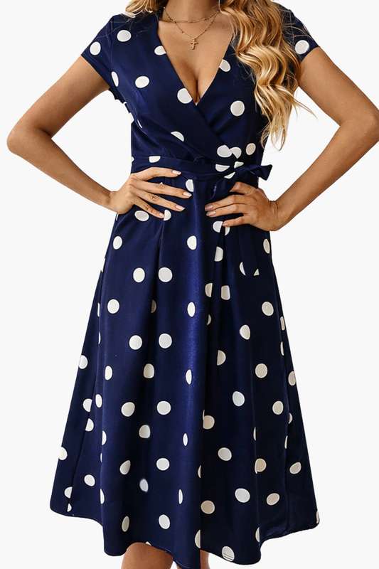 Polka Dot Midi Dress Women – Fluid Silhouette & Classic Print, Summer Garden Party Elegant
