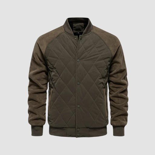 Men’s Mid-Season Quilted Jacket with Stand Collar and Snap-Button Closure