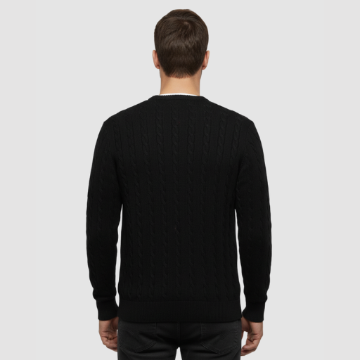 Men’s Cable-Knit Sweater – Classic Crew Neck Polo-Style Knit