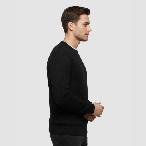 Men’s Cable-Knit Sweater – Classic Crew Neck Polo-Style Knit