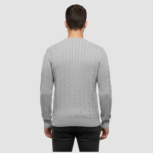 Men’s Cable-Knit Sweater – Classic Crew Neck Polo-Style Knit