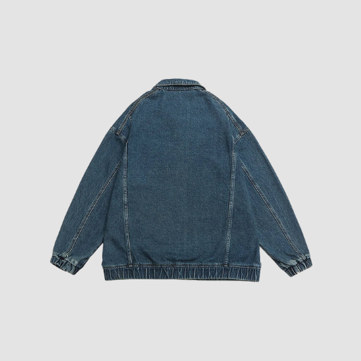 Men’s Oversized Denim-Effect Jacket with Classic Collar and Flap Pockets