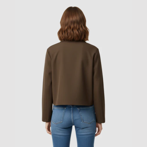 Women’s Cropped Straight-Fit Jacket with Patch Pockets and Buttons