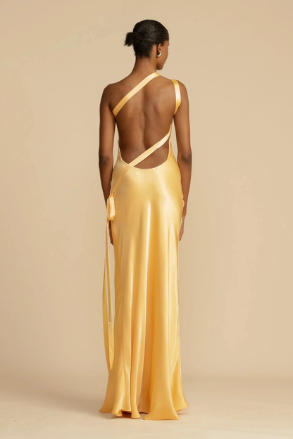 One-Shoulder Satin Maxi Dress Women – Asymmetric Drape & Floor-Length, Summer Wedding Guest Gown Canada