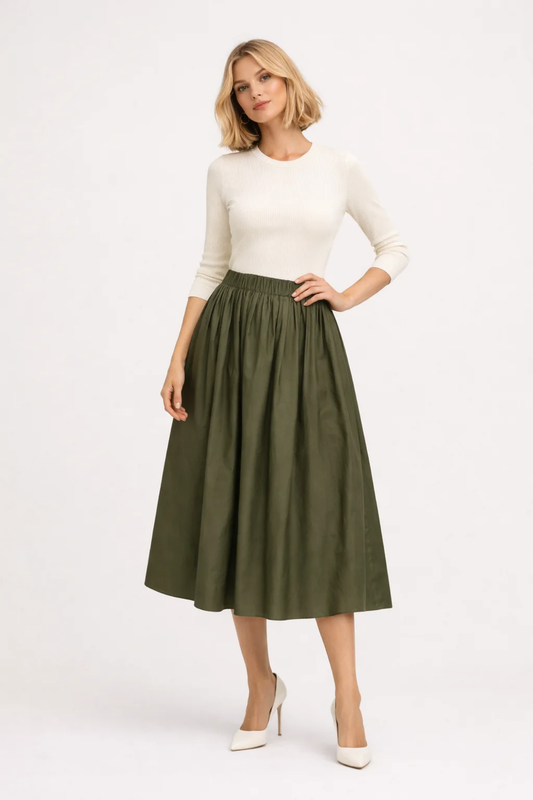 Women’s midi flared skirt with elastic waistband