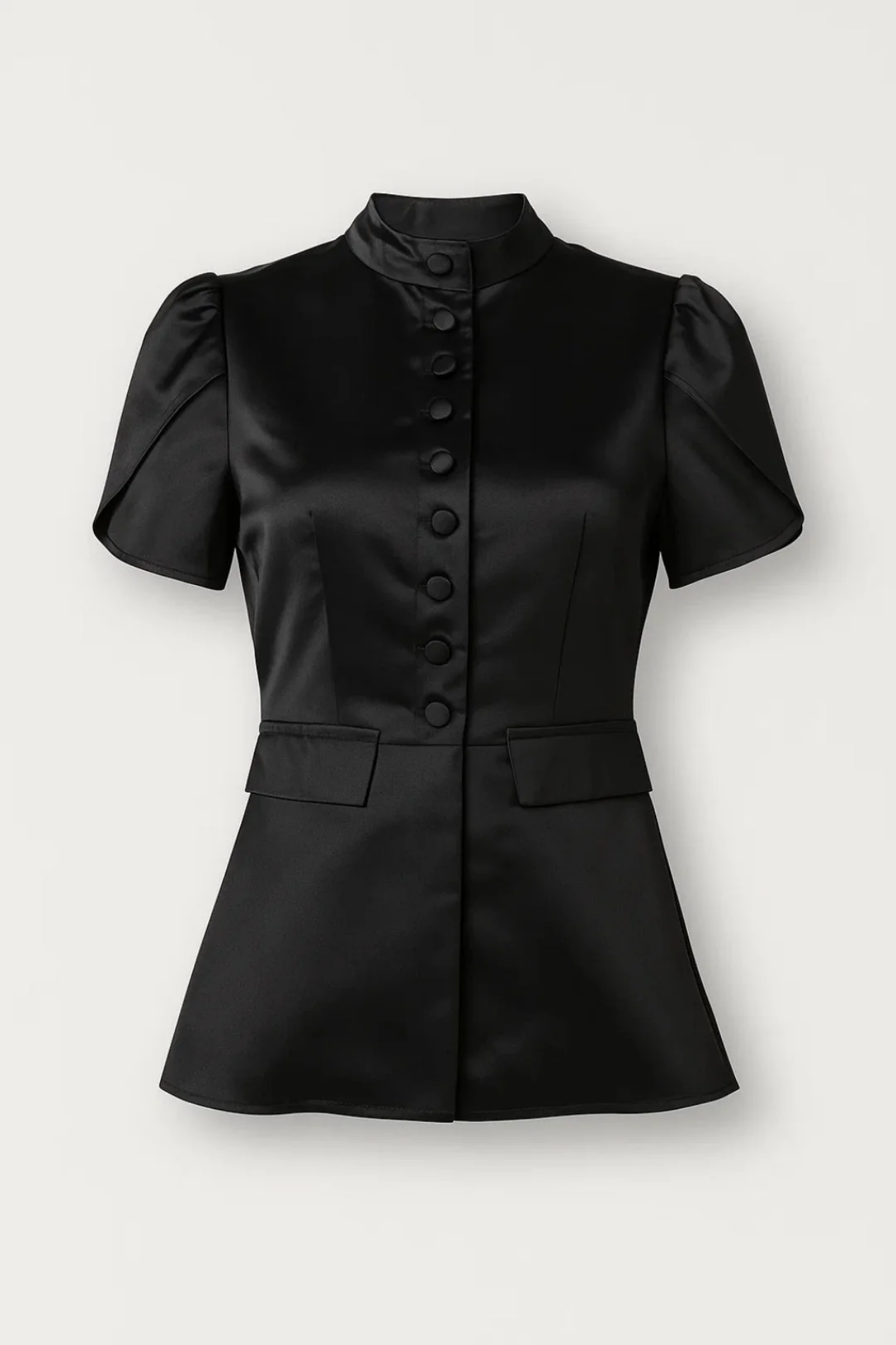 High-Neck Button Blouse Women – Structured Fit & Front Button Detail, Office Chic Elegant