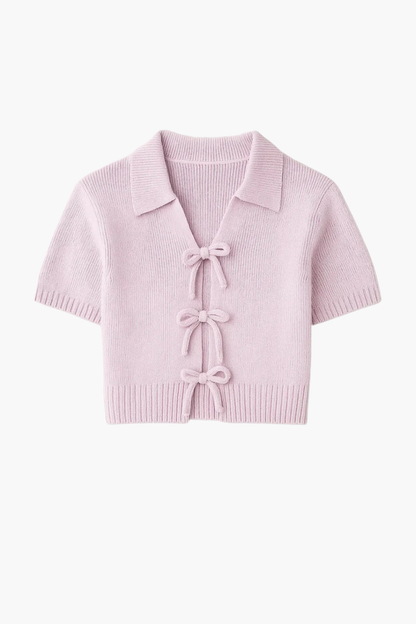 Cropped Bow Cardigan Women – Ribbed Knit & Front Bow Ties, Casual Chic Everyday