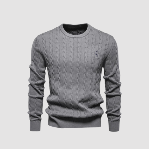 Men’s Cable-Knit Sweater – Classic Crew Neck Polo-Style Knit