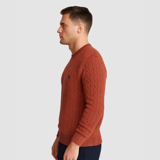 Men’s Cable-Knit Sweater – Classic Crew Neck Polo-Style Knit