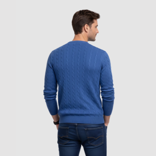 Men’s Cable-Knit Sweater – Classic Crew Neck Polo-Style Knit