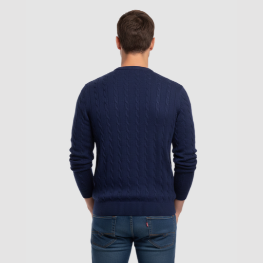 Men’s Cable-Knit Sweater – Classic Crew Neck Polo-Style Knit