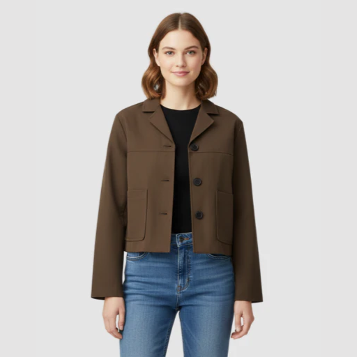 Women’s Cropped Straight-Fit Jacket with Patch Pockets and Buttons