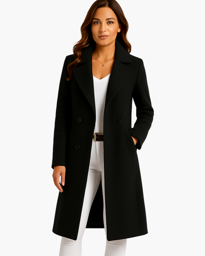 Elegant Women's Long Coat – Double Breasted, Chic and Timeless