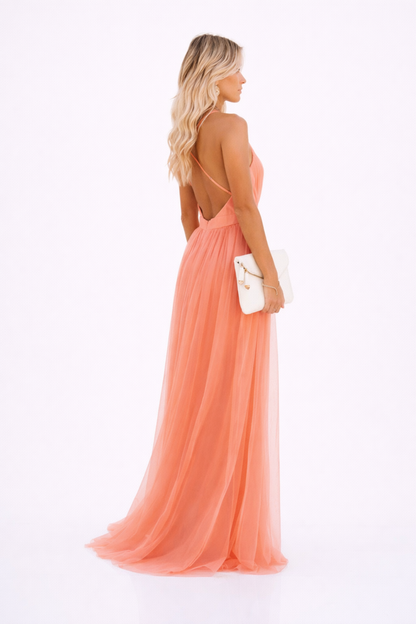 Backless Maxi Dress Women – Deep V-Neck & Thigh Slit, Summer Evening Party Elegance