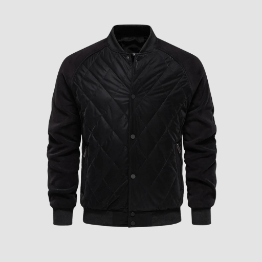 Men’s Mid-Season Quilted Jacket with Stand Collar and Snap-Button Closure