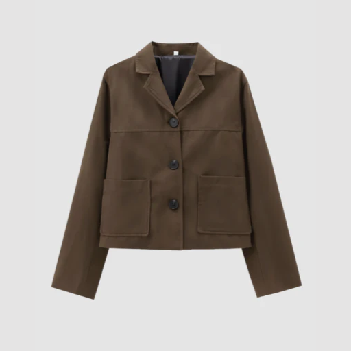 Women’s Cropped Straight-Fit Jacket with Patch Pockets and Buttons