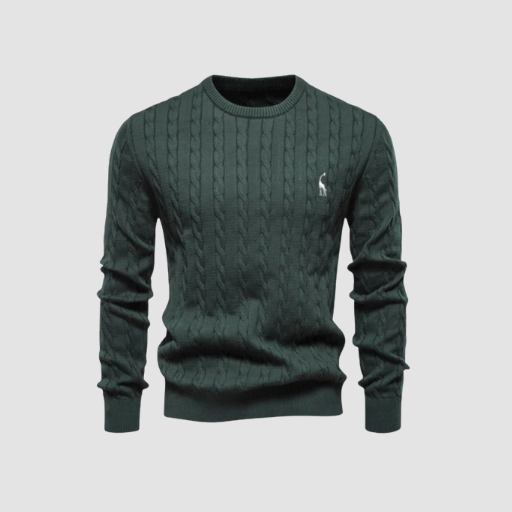 Men’s Cable-Knit Sweater – Classic Crew Neck Polo-Style Knit