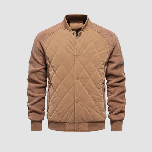 Men’s Mid-Season Quilted Jacket with Stand Collar and Snap-Button Closure