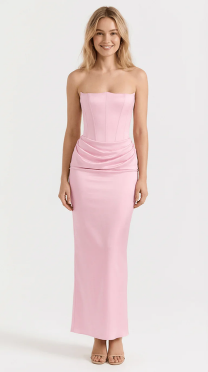 Strapless Satin Maxi Dress Women – Structured Bodice & Floor-Length Skirt, Summer Wedding Guest Canada
