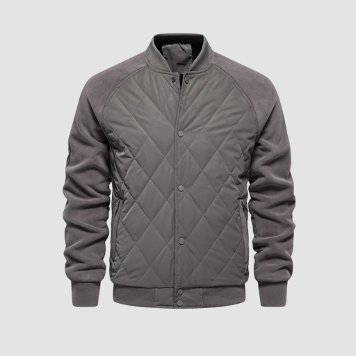 Men’s Mid-Season Quilted Jacket with Stand Collar and Snap-Button Closure