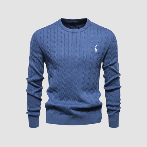 Men’s Cable-Knit Sweater – Classic Crew Neck Polo-Style Knit