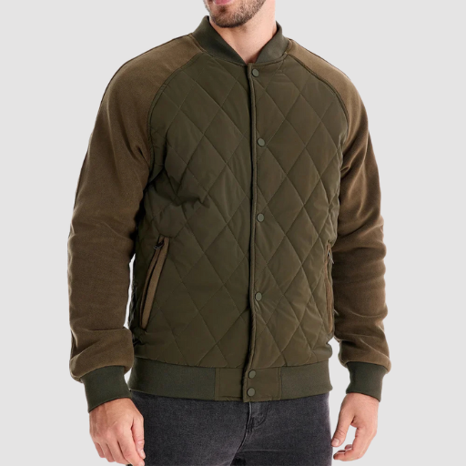 Men’s Mid-Season Quilted Jacket with Stand Collar and Snap-Button Closure