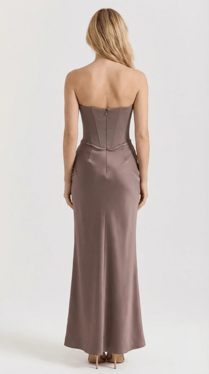 Strapless Satin Maxi Dress Women – Structured Bodice & Floor-Length Skirt, Summer Wedding Guest Canada