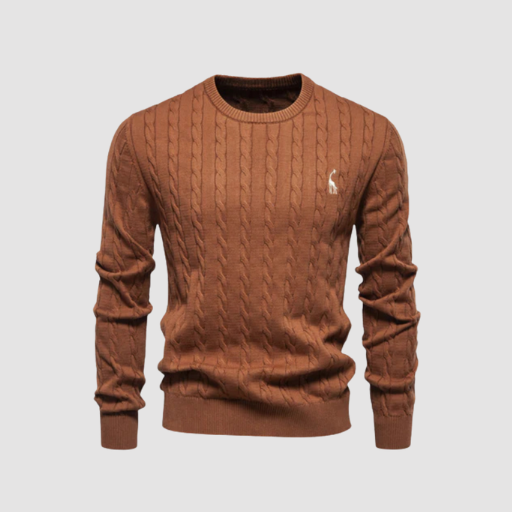 Men’s Cable-Knit Sweater – Classic Crew Neck Polo-Style Knit