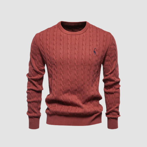 Men’s Cable-Knit Sweater – Classic Crew Neck Polo-Style Knit
