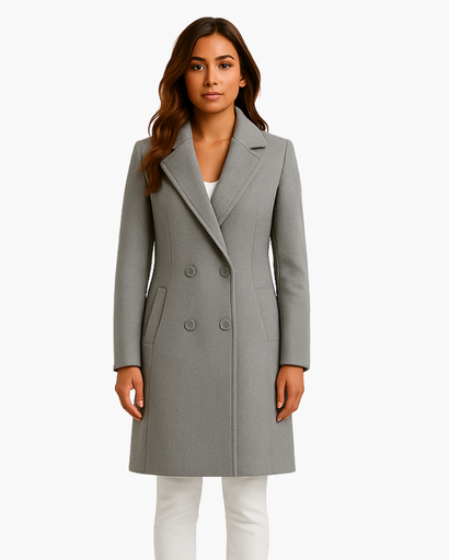 Elegant Women's Long Coat – Double Breasted, Chic and Timeless