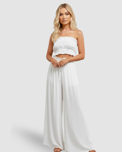 Wide-leg, flowing trousers with a high elasticated waist and drawstring