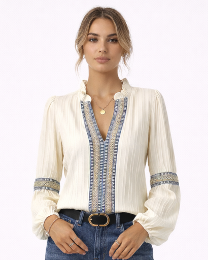 Women’s embroidered ruffle-collar blouse